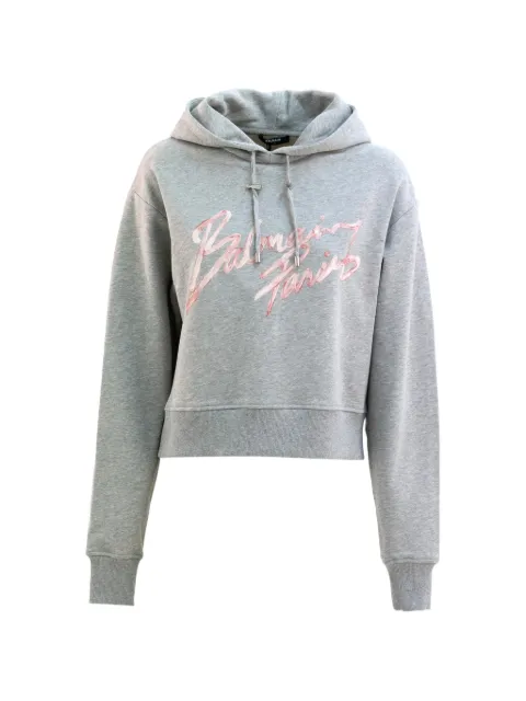 Balmain logo-embroidered hoodie Grey GF1JR030BD43