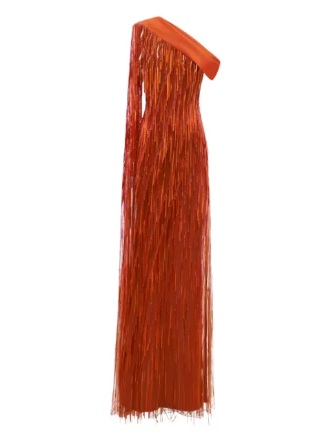 Gemy Maalouf one-shoulder fringed dress Orange GMW257365LD