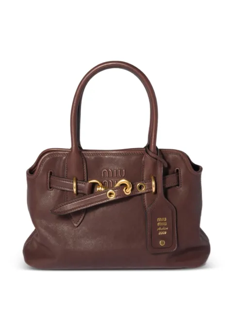 Miu Miu Aventure leather tote bag Brown 5BA292VOON2BBL