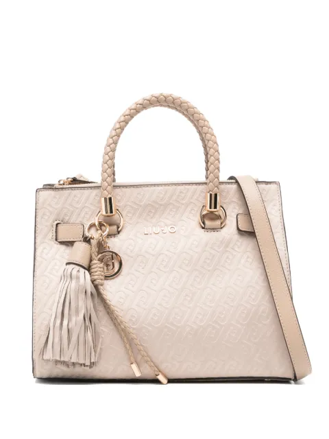 LIU JO small logo-embossed braided-handle tote bag Neutrals AA6069T384A