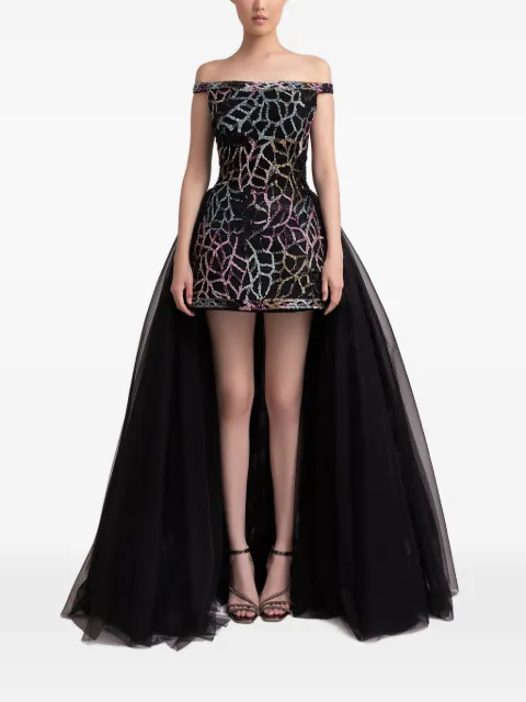 Gemy Maalouf off-shoulder patterned dress Black GMSS257497SD