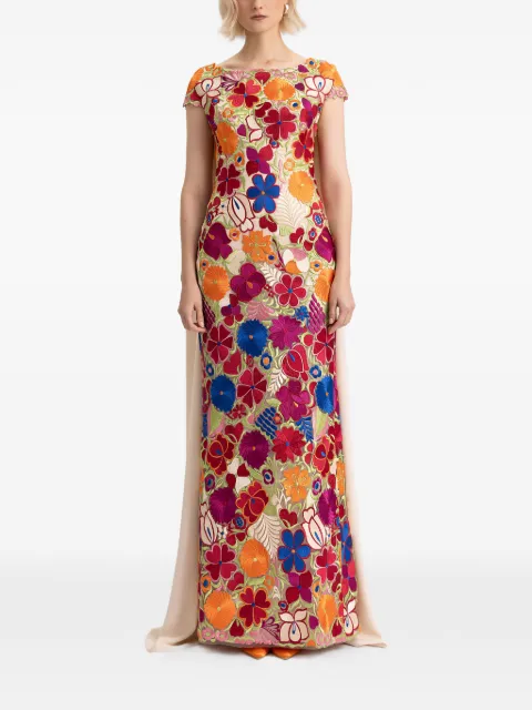 Gemy Maalouf floral cape dress Neutrals GMSS257493LD