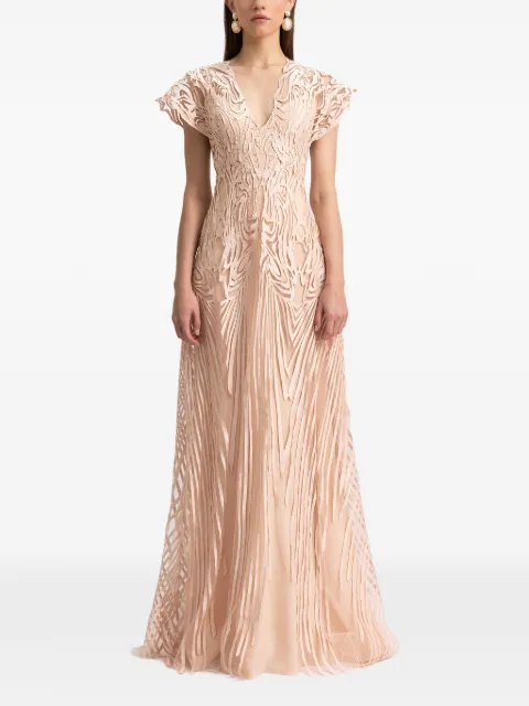 Gemy Maalouf laser-cut embroidered dress Neutrals GMSS257489LD