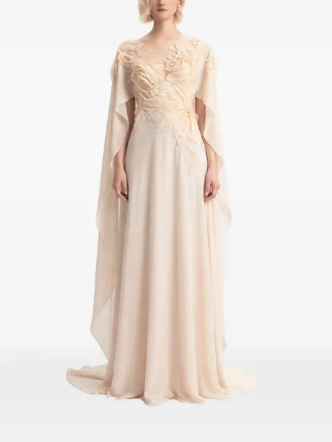Gemy Maalouf embroidered ruffled-sleeve dress Neutrals GMSS257488LD1