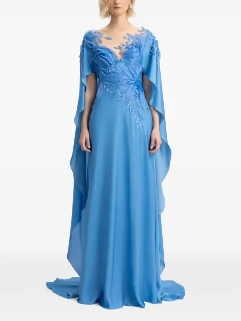 Gemy Maalouf ruffled cape dress Blue GMSS257488LD