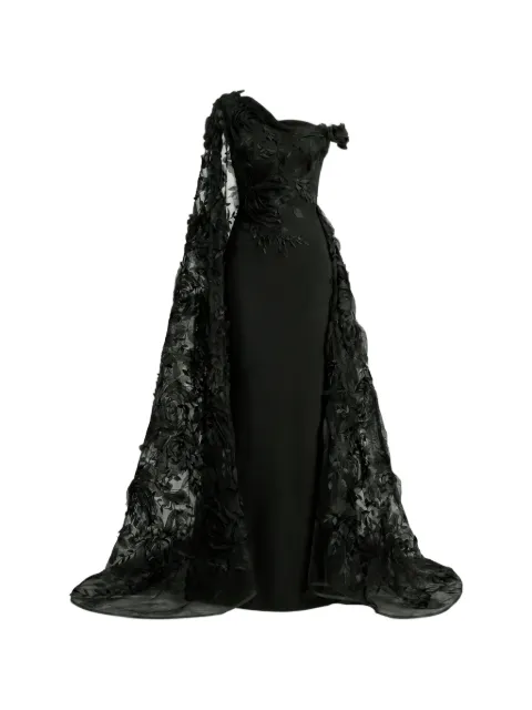 Gemy Maalouf floral-appliqué asymmetrical dress Black GMSS257486LD1