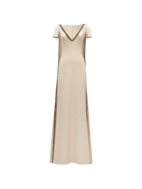 Gemy Maalouf beaded-trim cape-detail dress Neutrals GMSS257462LD2
