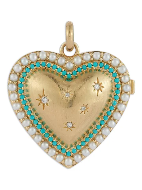 Storrow Jewelry Laney Locket turquoise diamond and pearl pendant Gold JKLANEYTURQ