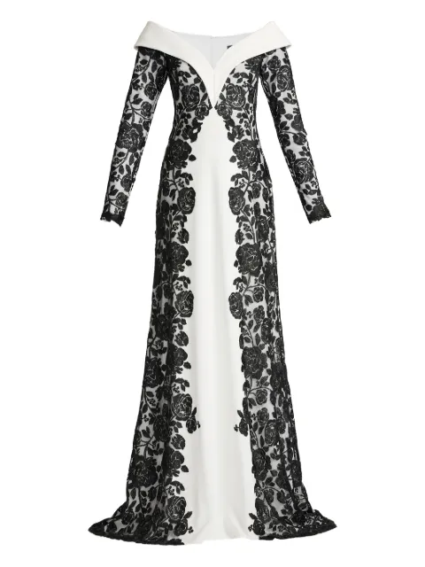 Tadashi Shoji floral-lace long-sleeve maxi dress White CJH26120LBKIV