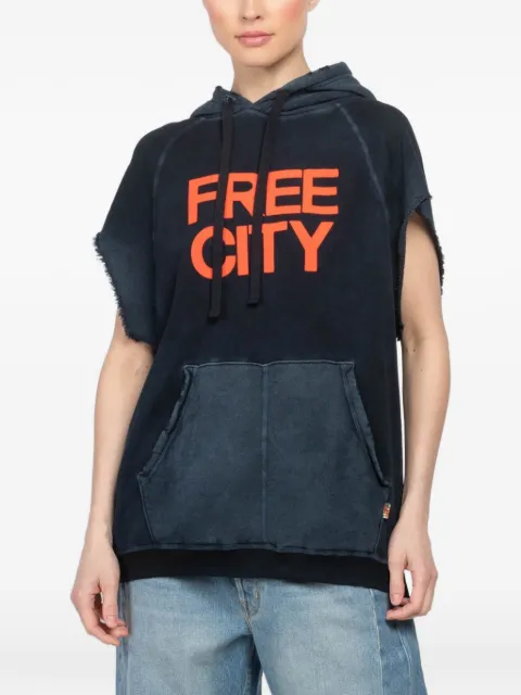 FreeCity Cutoff Superyumm frayed hooded hoodie Blue ACTPOH002