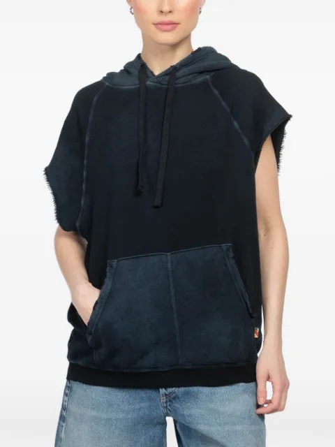 FreeCity hooded frayed-trim top Black ACTPOH001