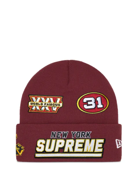 Supreme x New Era Football embroidered beanie hat Red SU26771