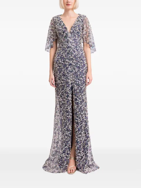 Gemy Maalouf beaded cape dress Blue EDSS252027LD