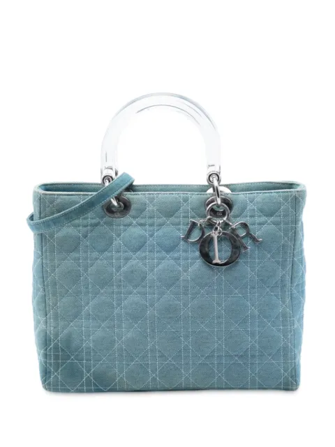 Christian Dior Pre-Owned 2000 Large Denim Cannage Acrylic Handles Lady Dior satchel Blue ZURSBLN231D0BMLN