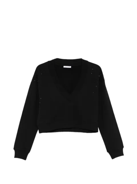 Patrizia Pepe deep V-neck rhinestone sweatshirt Black 8M1808J399K103