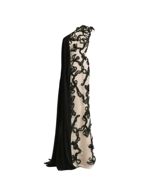 Gemy Maalouf one-shoulder 3D embroidered dress Neutrals EDR262137LD