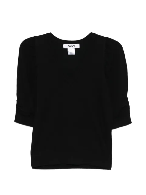 DKNY twisted-sleeve V-neck T-shirt Black P41SCE01