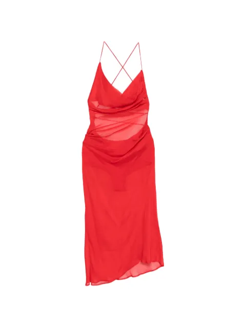 Patrizia Pepe asymmetric draping silk midi dress Red 8A1648AN111