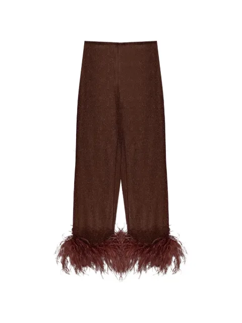 Oséree plumage feather-trim trousers Brown LPF261LUREXPLUMAGE