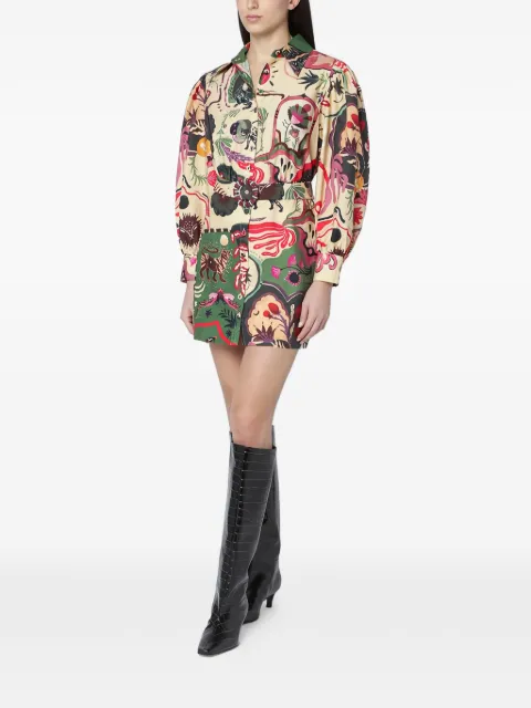 FARM Rio beaded belted printed dress Neutrals 350089