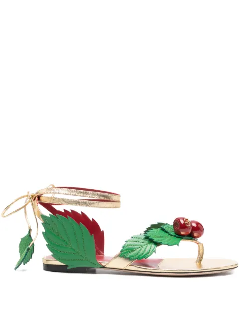 Valentino Garavani cherryfic thong sandals in laminated nappa leather and kidskin Gold WS0NX9ITE