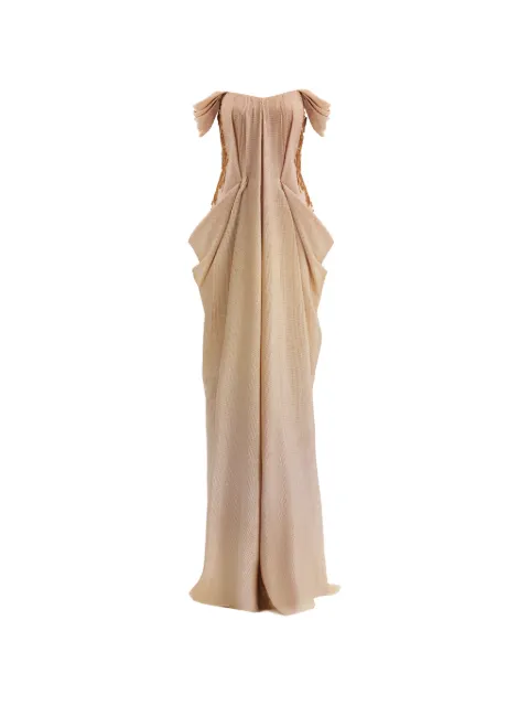 Gemy Maalouf off-shoulder beaded ruched dress Neutrals GMR267759LD