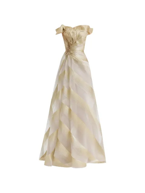 Gemy Maalouf off-shoulder gathered gown Neutrals GMR267755LD