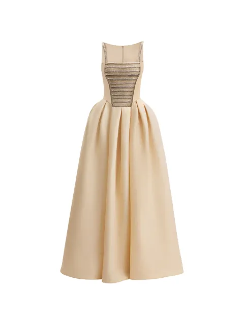 Gemy Maalouf squared-neck beaded jacquard dress Neutrals GMR267750LD