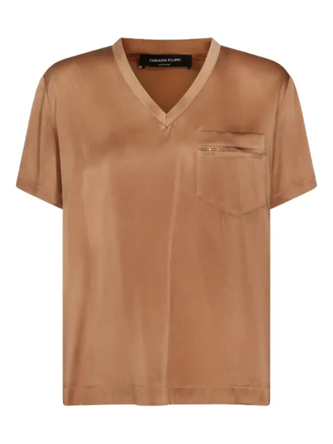 Fabiana Filippi pocket V-neck T-shirt Neutrals TPD266F283L7801268