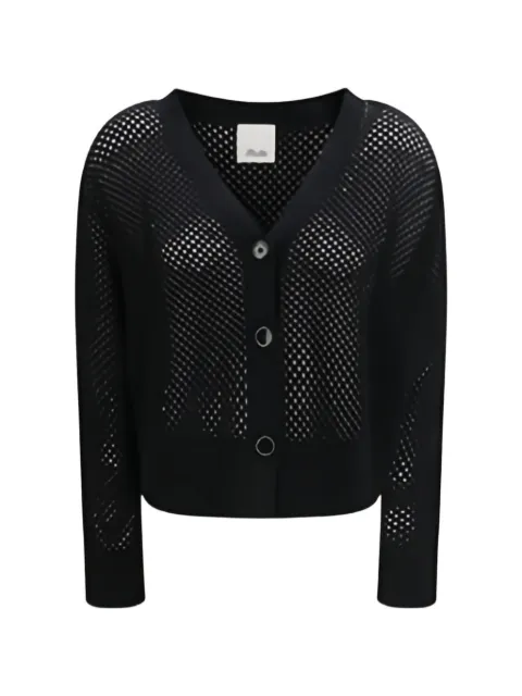 Allude button mesh V-neck cardigan Black 26217645