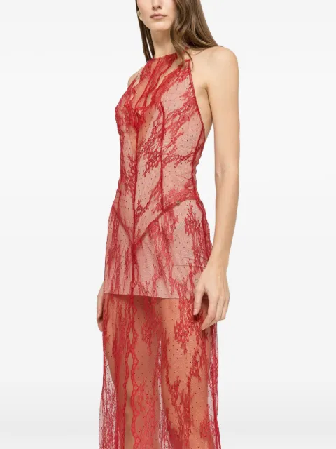 NISSA rhinestone-embellished lace maxi dress Red RS16342