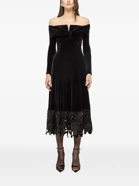 NISSA off-shoulder velvet midi dress Black RS16157
