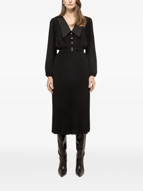 NISSA pleated belted midi dress Black RZ16396