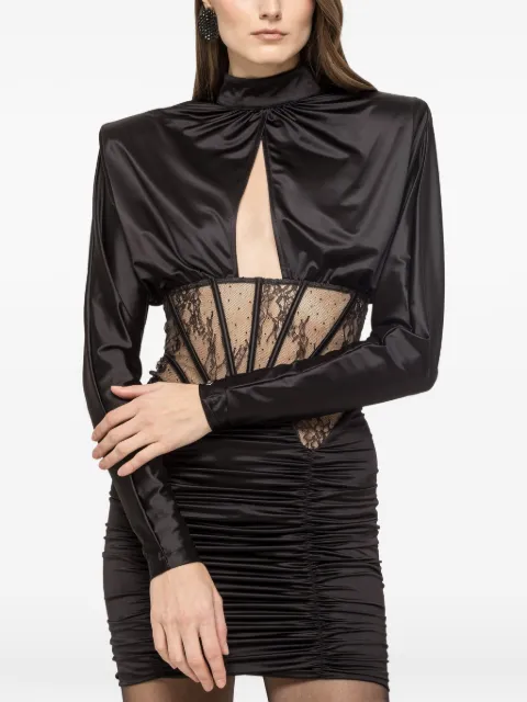 NISSA lace-insert satin mini dress Black RS16321A