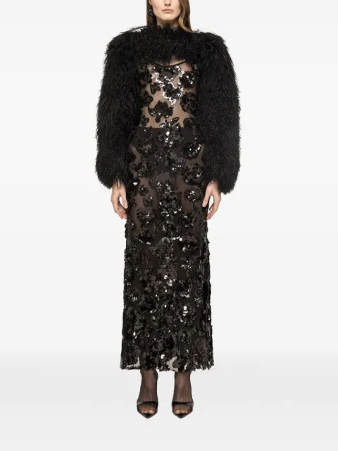 NISSA sequinned tulle maxi dress Black RRS16261BLACK