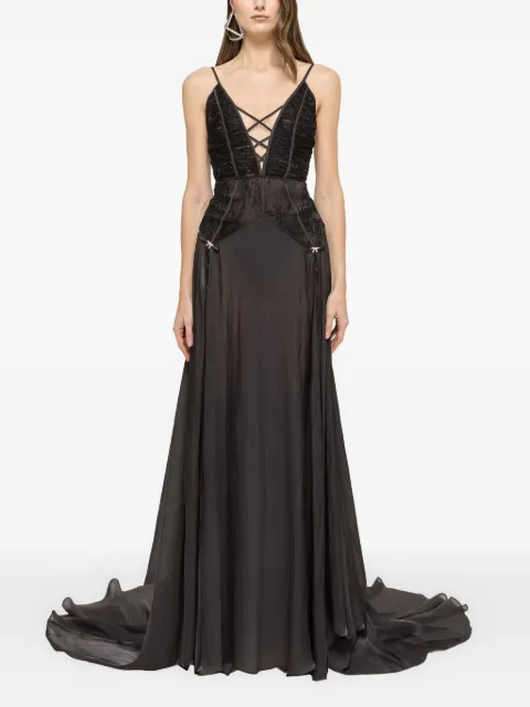 NISSA lace-panel maxi dress Black RS16319