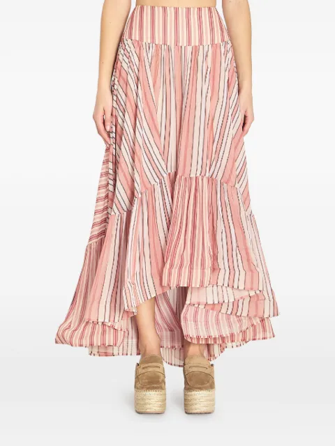 ZIMMERMANN Bohémien Rebellion ruffled striped midi skirt Pink 7223SC261