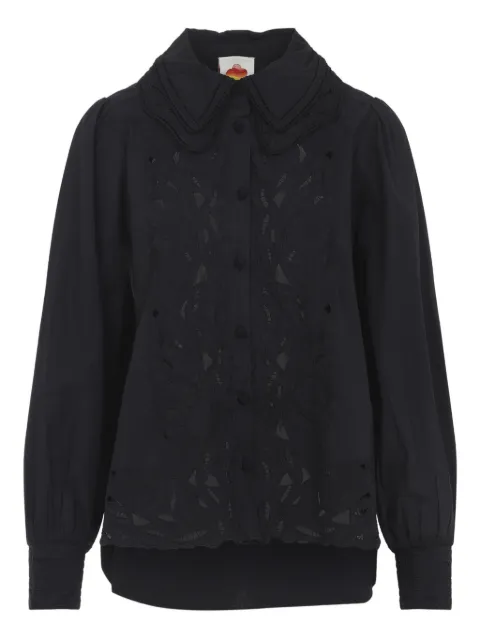 FARM Rio cut-out scalloped blouse Black 351923