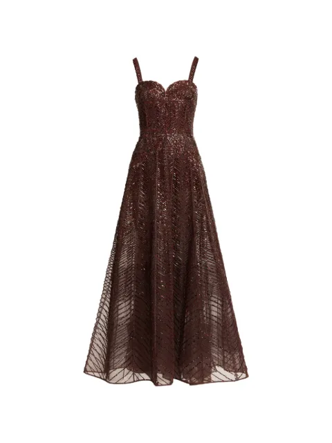 Elie Saab bead-embroidered midi dress Brown D0928NF25BE043