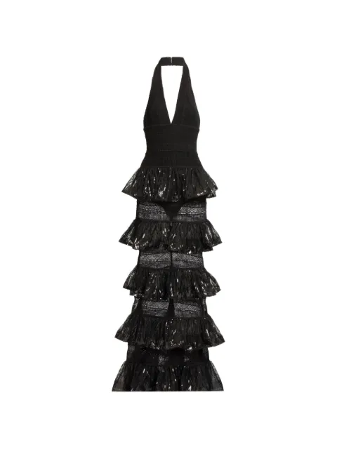 Elie Saab sequin-embellished ruffled maxi dress Black D0862NF25PAM01