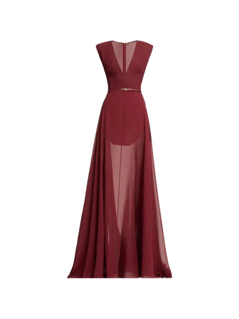 Elie Saab V-neck belted maxi dress Red D0952NF25SI001