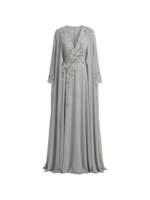 Saiid Kobeisy embroidered cape V-neck dress Grey RTCARD26LD004