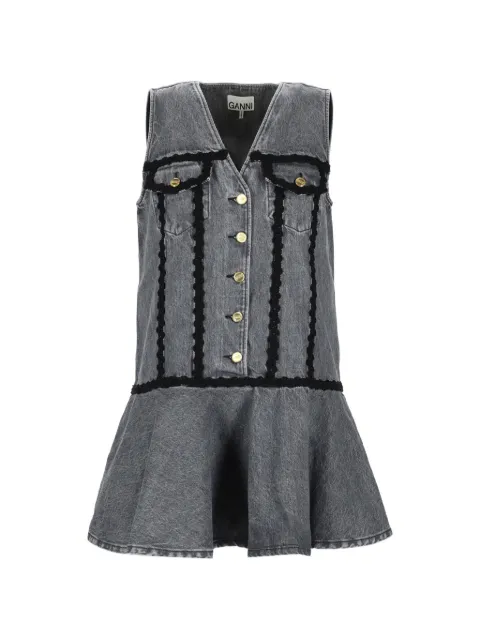 GANNI V-neck flounce dress Grey A1030102