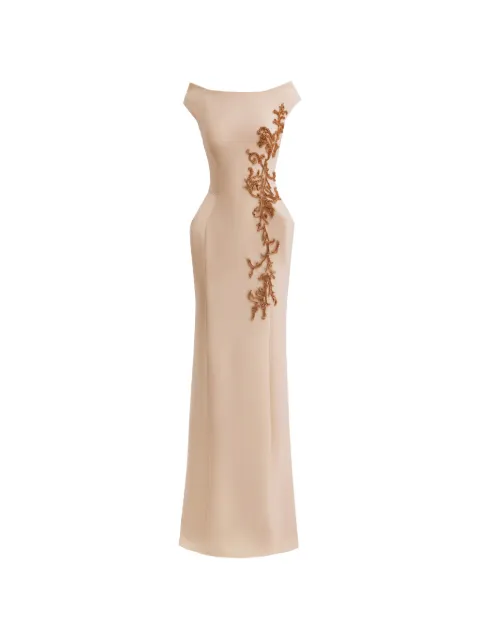 Gemy Maalouf embroidered slim-cut maxi dress Neutrals GMR267740LD