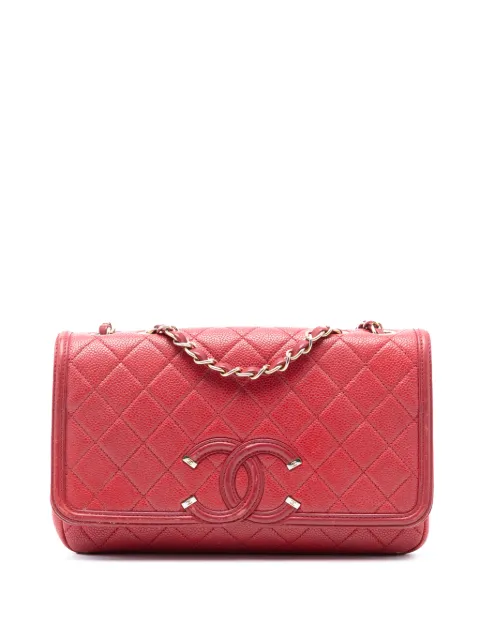 CHANEL Pre-Owned 2016-2017 Medium Quilted Caviar CC Filigree Flap shoulder bag Red 5EBHE2OVEXEGYRN3