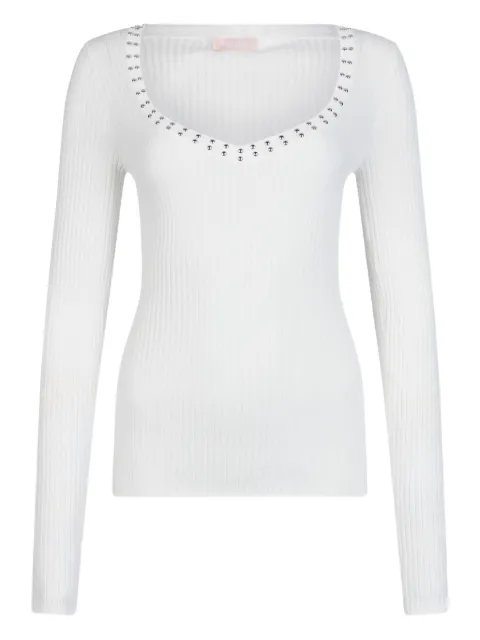 LIU JO V-neck studded top White WA6074MS55N10701