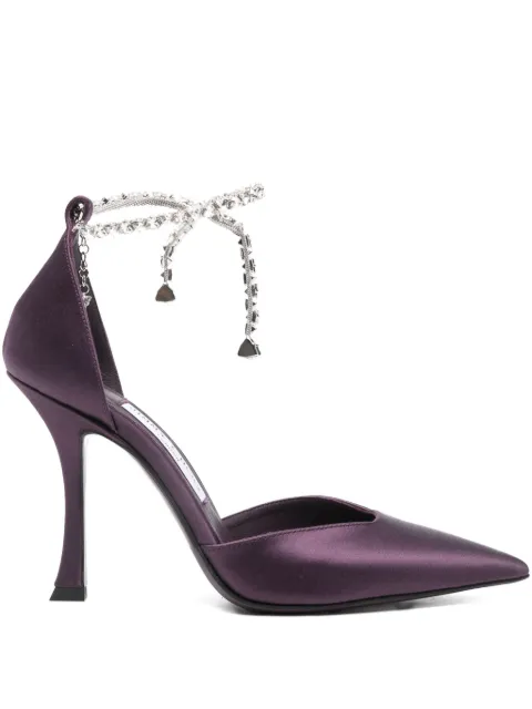 Jimmy Choo Stevie 100mm crystal-embellished pumps Purple STEVIE100SATWINTERBLOOM