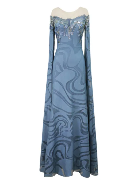 Gemy Maalouf cape-sleeve floor-length gown Blue GMSS257479LD