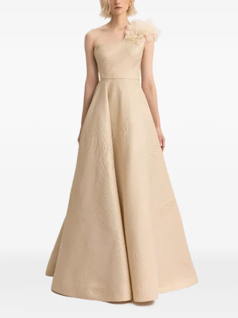 Gemy Maalouf one-shoulder 3D flowers gown Neutrals GMSS257473LD