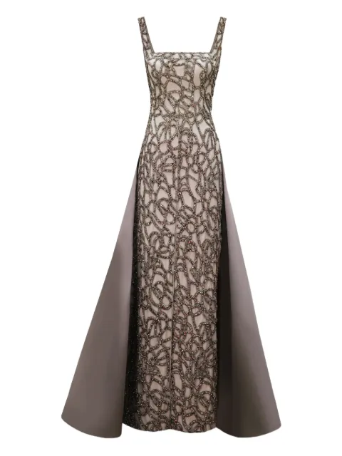 Gemy Maalouf bateau-collar beaded gown Neutrals GMSS257461LD